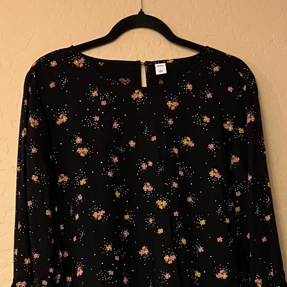 Old Navy Black Dress w/Pink & Yellow Floral Print & Tiny White Dots - Picture 4 of 15